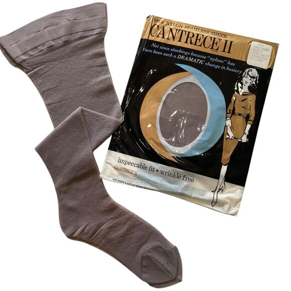 Vintage 60s CANTRECE II Grey Frost Nylon Reinforced Toe Stockings Size 10 1/2-11 - Picture 1 of 9